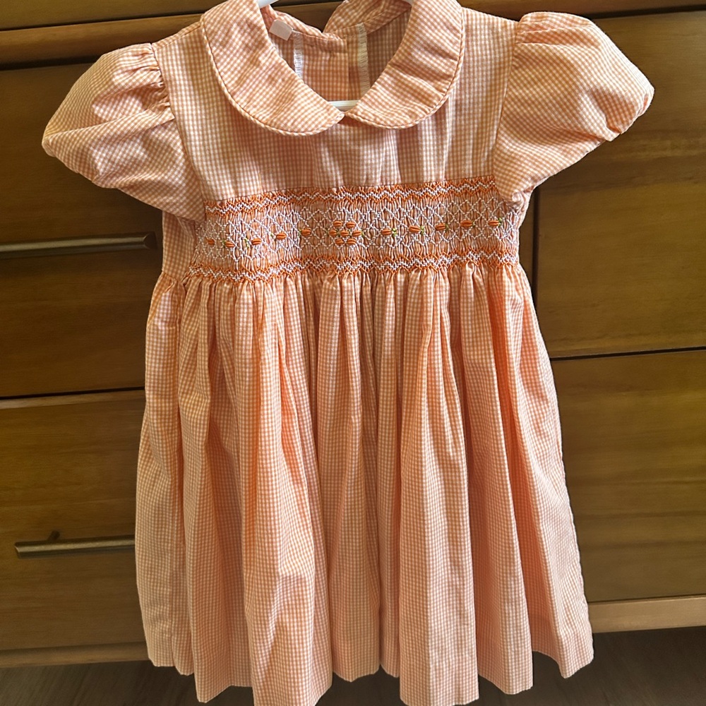Orange smock dress, 18-24 months, hand made
